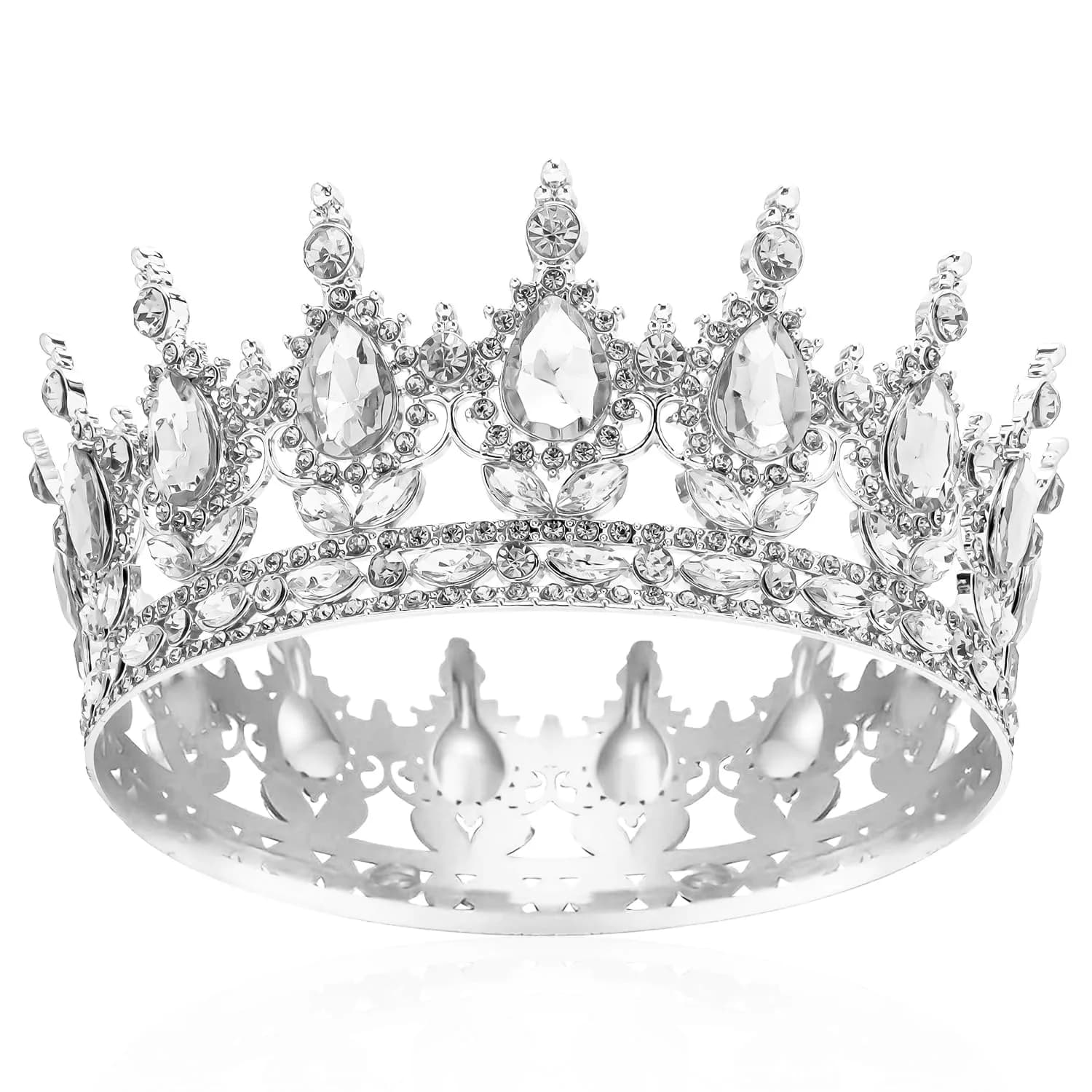 COCIDE Silver Crown for Women Crystal Wedding Tiara 4.9" Diameter | Dazzling Queen Headpiece for Special Occasions — A; Silver+Clear Crystal