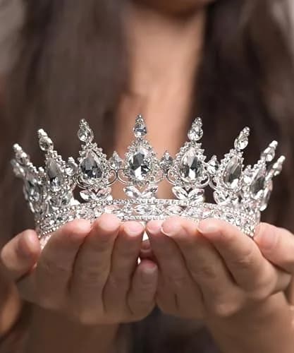 COCIDE Silver Crown for Women Crystal Wedding Tiara 4.9" Diameter | Dazzling Queen Headpiece for Special Occasions thumbnail 4