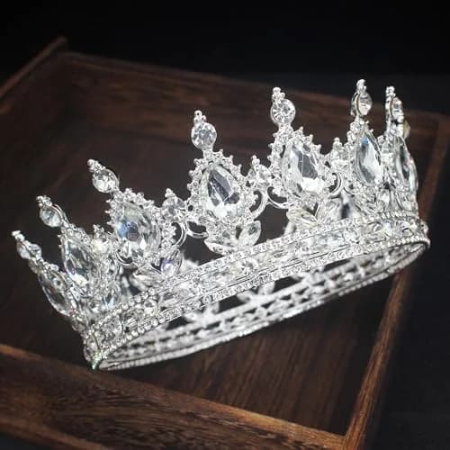 COCIDE Silver Crown for Women Crystal Wedding Tiara 4.9" Diameter | Dazzling Queen Headpiece for Special Occasions thumbnail 2