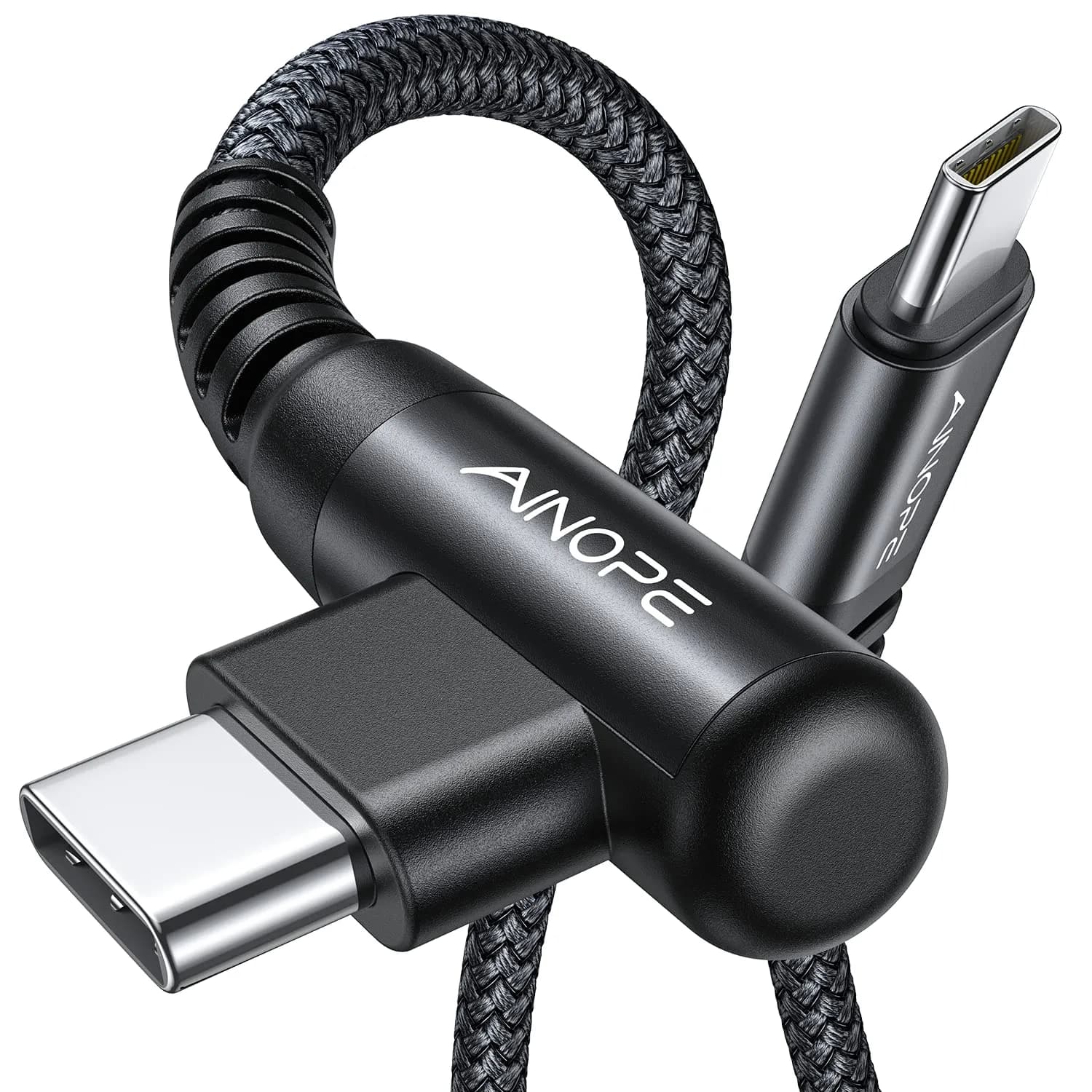 AINOPE Right Angle USB C to USB C Cable 6.6ft (20cm) 60W | Fast Charging & Data Transfer — Black / 6.6FT+6.6FT