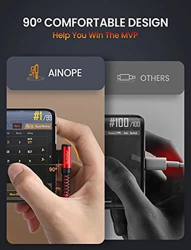 AINOPE 6.6ft (2m) Red Right Angle USB C to USB C Cable | 60W Fast Charging & 480Mbps Data Transfer thumbnail 3