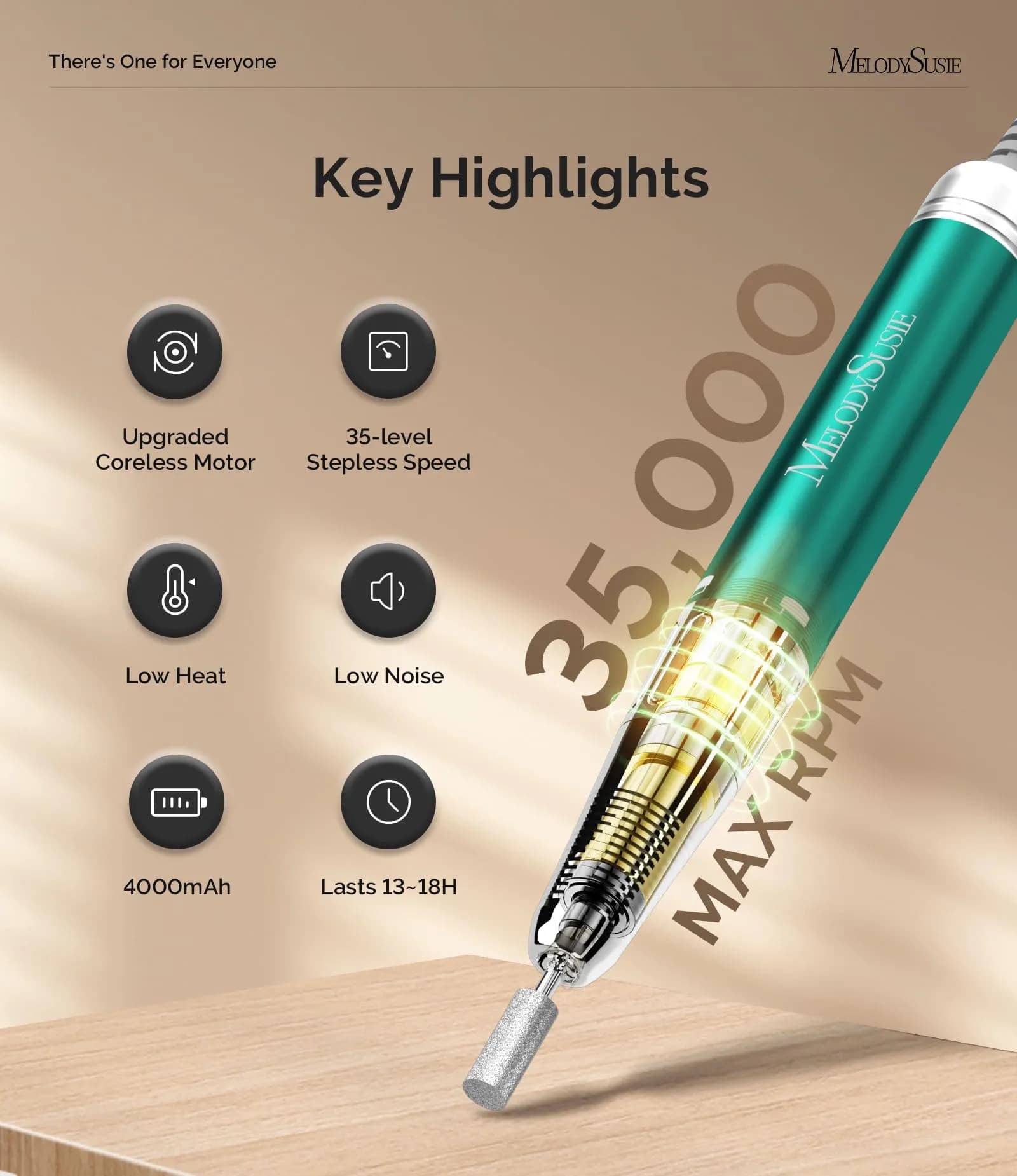 MelodySusie MM400C Cordless Nail Drill 35,000 RPM | Professional Rechargeable Electric Nail File with 15+ Hour Battery - view 3