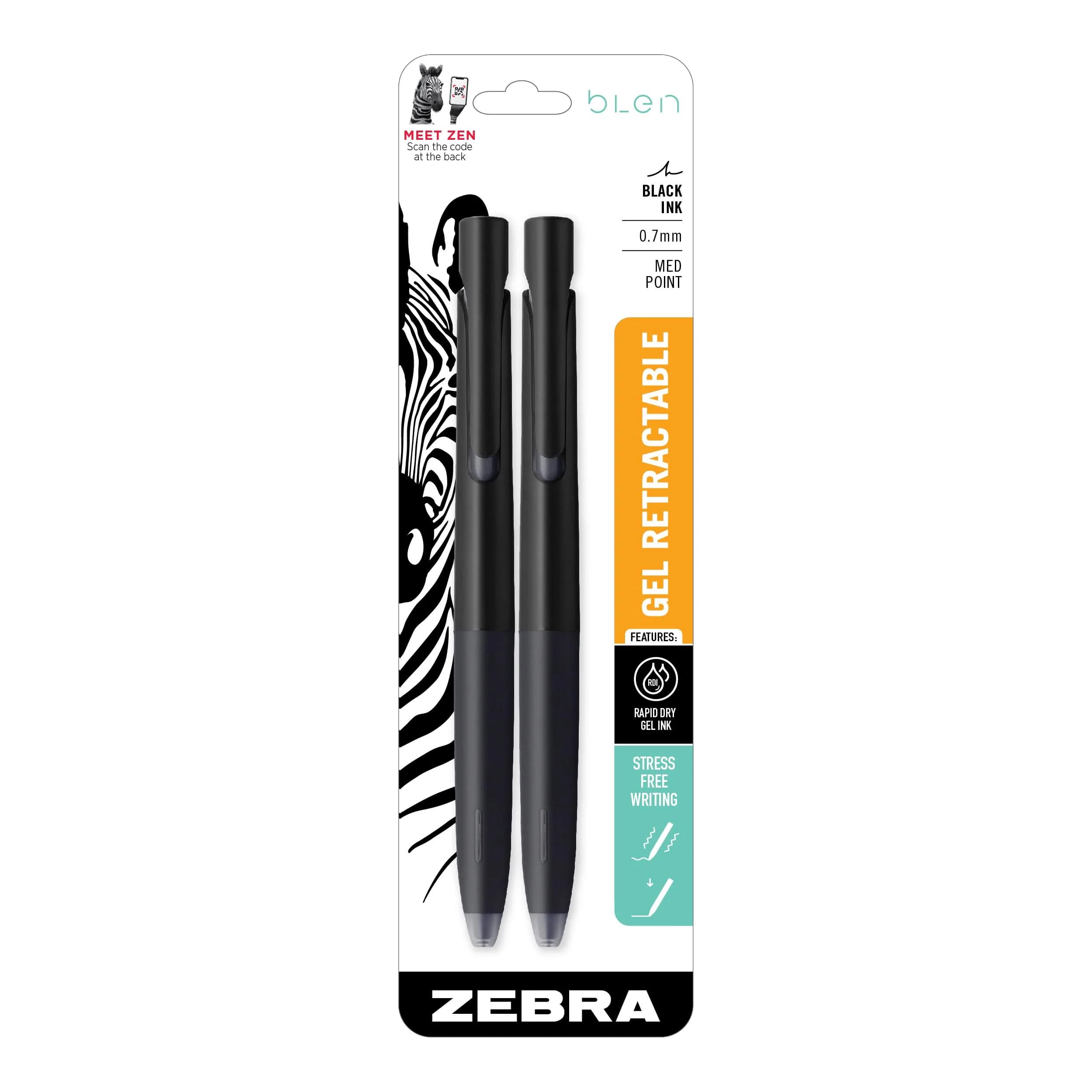 Zebra Pen bLen Retractable Gel Pen 2-Pack | Smooth Ink Flow, Low-Vibration Writing — Black B