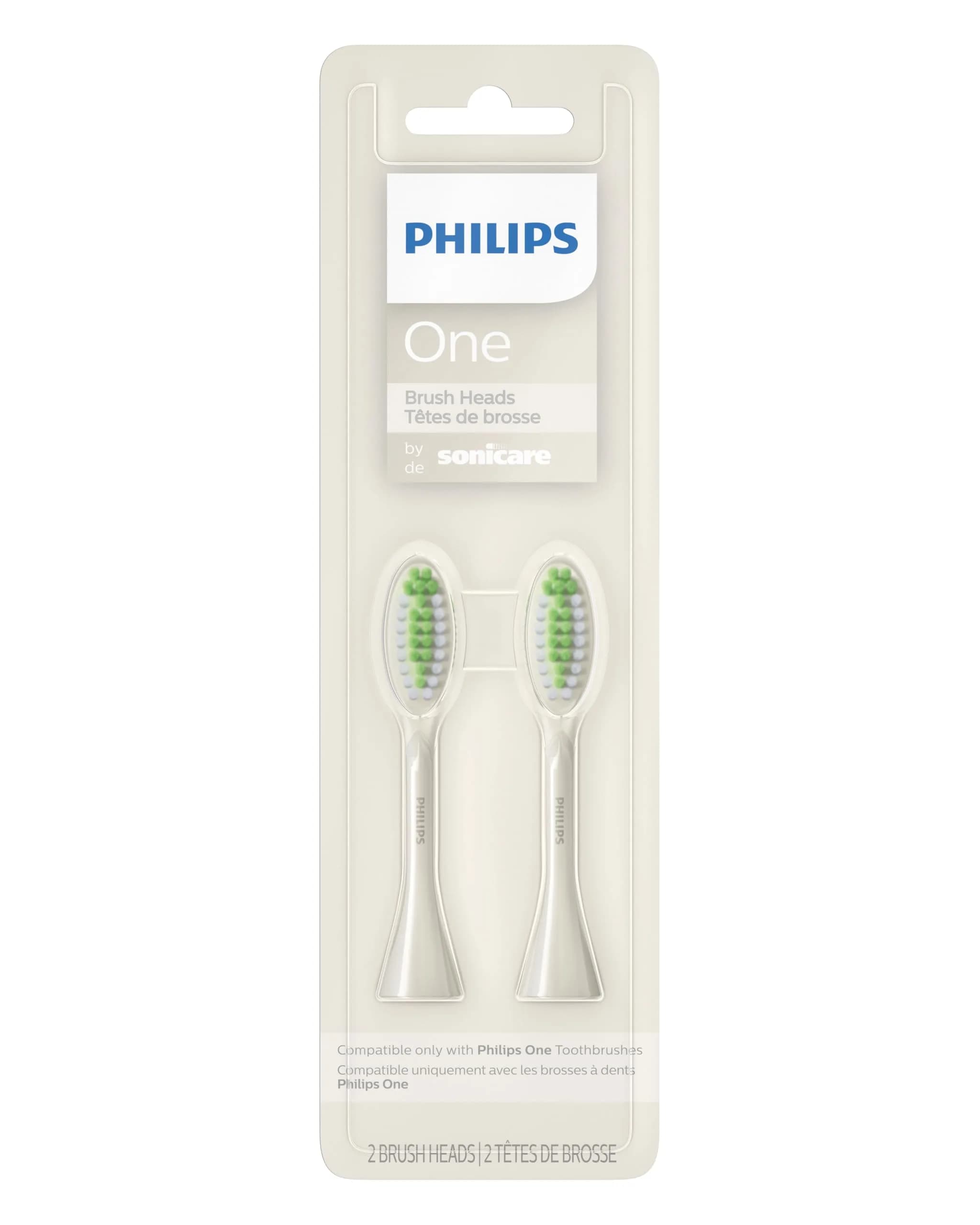 Philips Sonicare One Genuine Replacement Brush Heads, 2-Pack, White | Micro vibrations & tapered bristles for brighter smile — 2-Pack