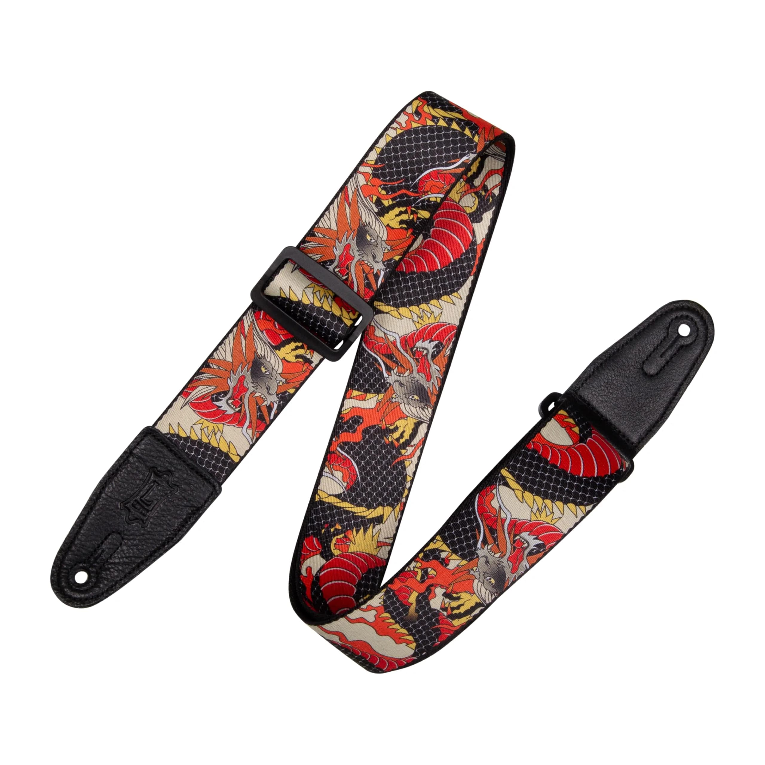 Levy's Leathers 2” Wide Polyester Guitar Strap with Genuine Leather Ends | Japanese Dragon Motif (MPD2-123)