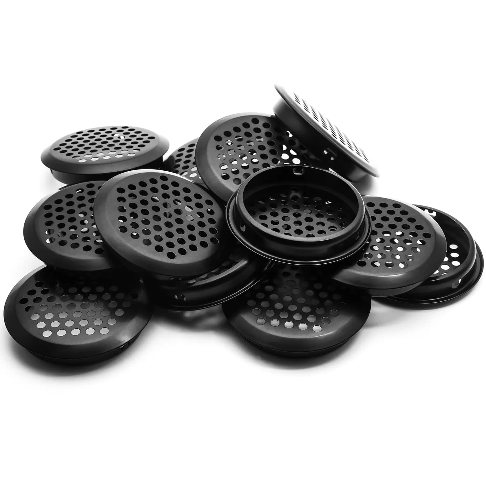 Piutouyar 20Pcs 53mm/2.1" Round Soffit Vents, Black | Stainless Steel Mesh Hole Louver for Kitchen, Bathroom, Wardrobe
