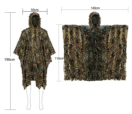 Ginsco 3D Leafy Camo Poncho Lightweight Ghillie Suit with Hood | Woodland Pattern for Hunting, Photography, Airsoft thumbnail 4
