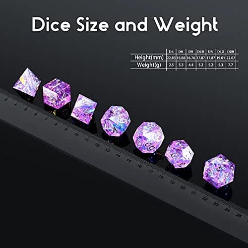 DNDND Sharp Edge Dice Set, Handmade 7 Piece DND Dice with Gift Case for DND Dungeons and Dragon Game (Purple with Silver Number) | Handmade Resin RPG Dice thumbnail 5