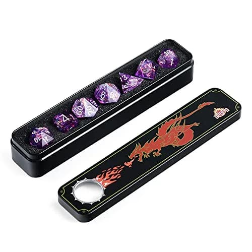 DNDND Sharp Edge Dice Set, Handmade 7 Piece DND Dice with Gift Case for DND Dungeons and Dragon Game (Purple with Silver Number) | Handmade Resin RPG Dice thumbnail 2