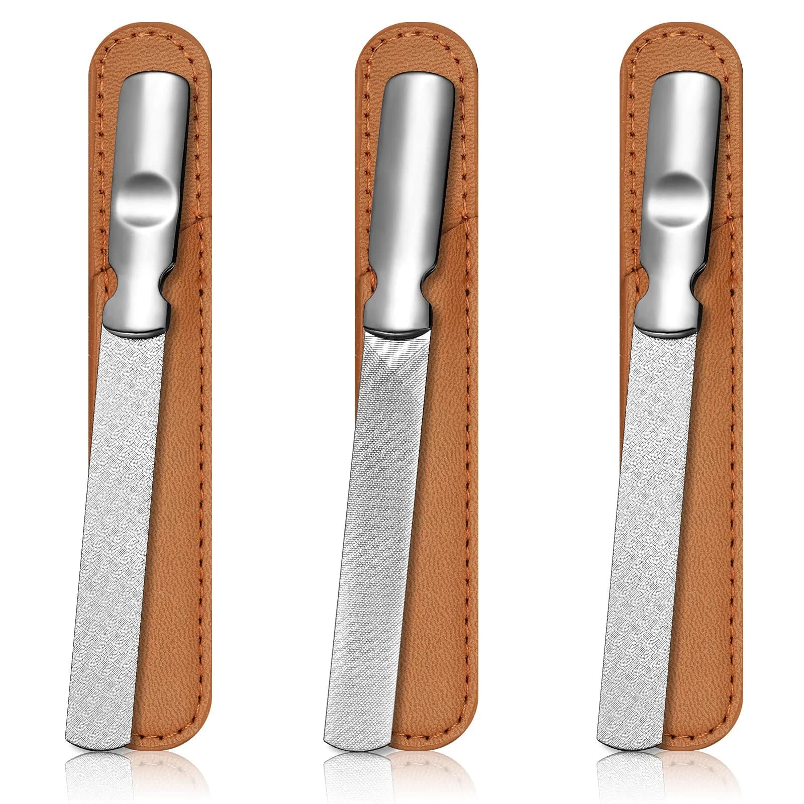 Honoson Stainless Steel Nail Files with Leather Sheath | Heavy Duty Double Sided Manicure Set (Brown) — Colorful