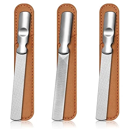 Honoson Stainless Steel Nail Files with Leather Sheath | Heavy Duty Double Sided Manicure Set (Brown) thumbnail 1