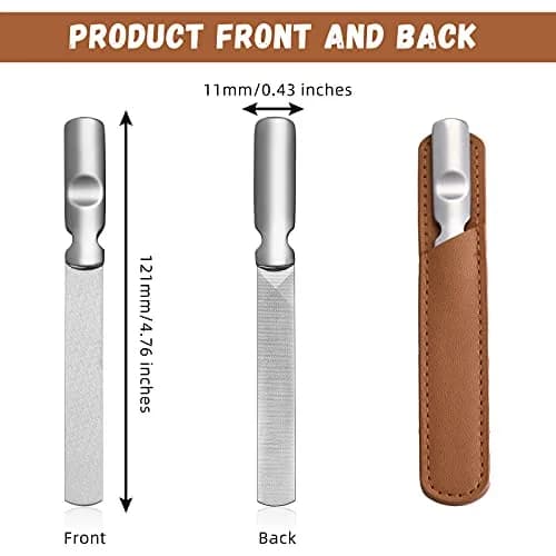 Honoson Stainless Steel Nail Files with Leather Sheath | Heavy Duty Double Sided Manicure Set (Brown) thumbnail 2