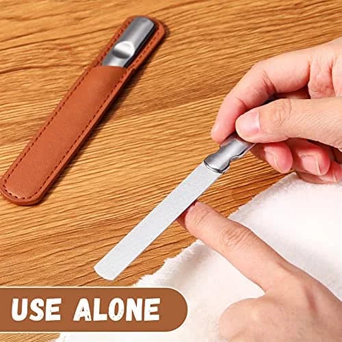 Honoson Stainless Steel Nail Files with Leather Sheath | Heavy Duty Double Sided Manicure Set (Brown) thumbnail 3