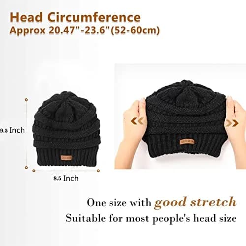 Salalacap Womens Satin Lined Winter Beanie Cable Knit Thick Chunky Hat (Large-Slouchy-Black) | Warm, Moisture-Resistant thumbnail 3