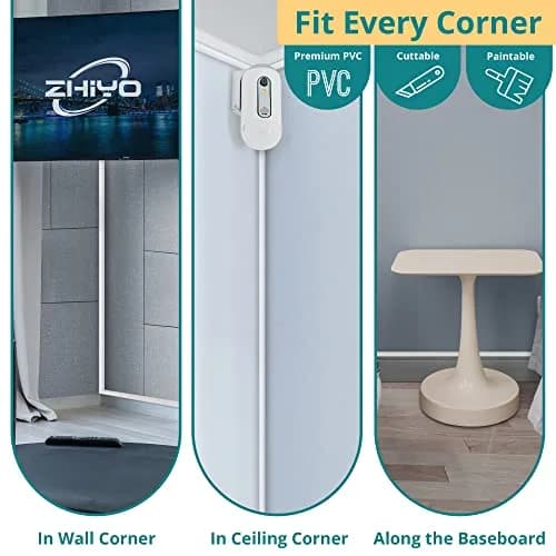 ZhiYo Corner Cable Hider 85in (2.16m) Total Length | Paintable PVC Raceway for 1-2 Wires thumbnail 5