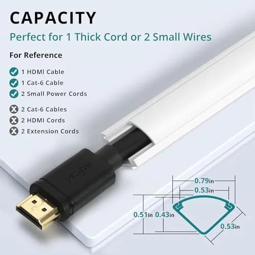 ZhiYo Corner Cable Hider 85in (2.16m) Total Length | Paintable PVC Raceway for 1-2 Wires thumbnail 2