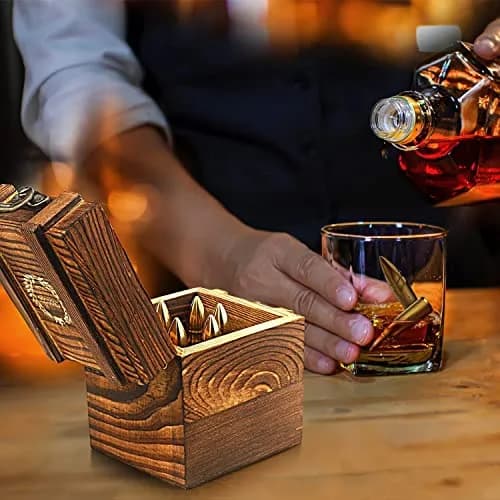 Chouggo Whiskey Bullet Stones with Wooden Case | Stainless Steel Ice Cubes for Men & Gift thumbnail 3
