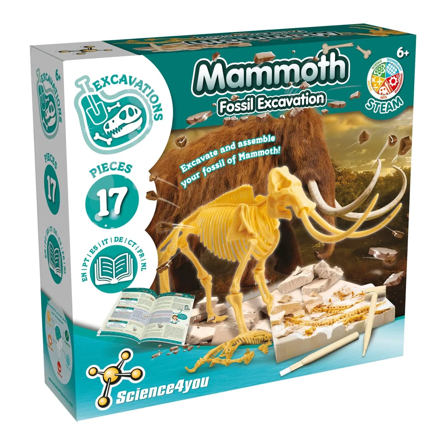Science4you Mammoth Dinosaur Fossil Digging Kit - Excavate & Assemble 17 Dino Bones | Paleontology Fun for Kids 6-14