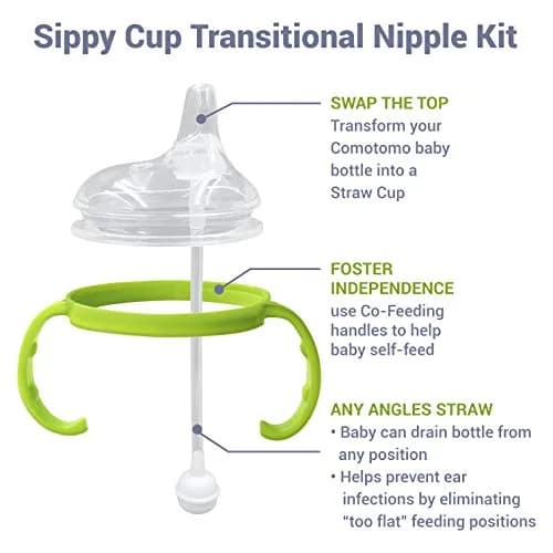 ANPEI Soft Spout Transitional Nipple Kit Bundle for Comotomo Bottles 5 oz & 8 oz, 2 Kits + Brushes (Green) | USA-Sourced Baby Bottle Conversion thumbnail 2