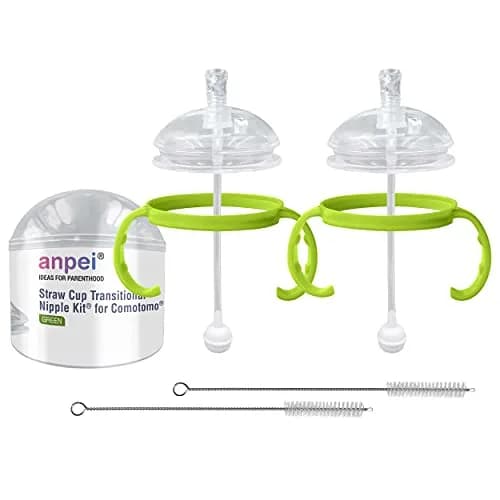 ANPEI Straw Transition Cup Kit for Comotomo Baby Bottles 2 Pack (Green) | Converts 5 & 8 oz Bottles to Sippy Cups thumbnail 1