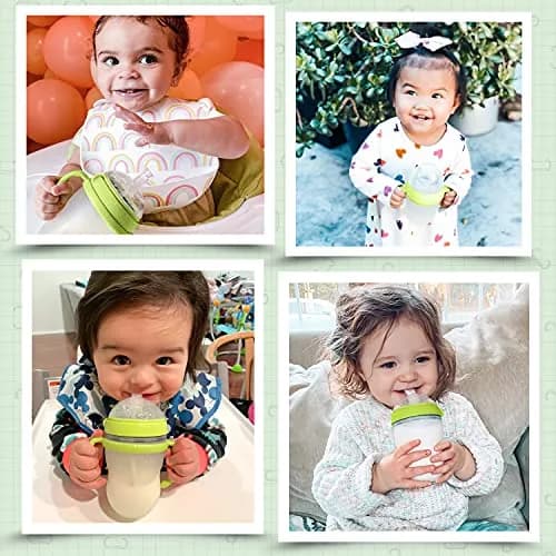 ANPEI Straw Transition Cup Kit for Comotomo Baby Bottles 2 Pack (Green) | Converts 5 & 8 oz Bottles to Sippy Cups thumbnail 7