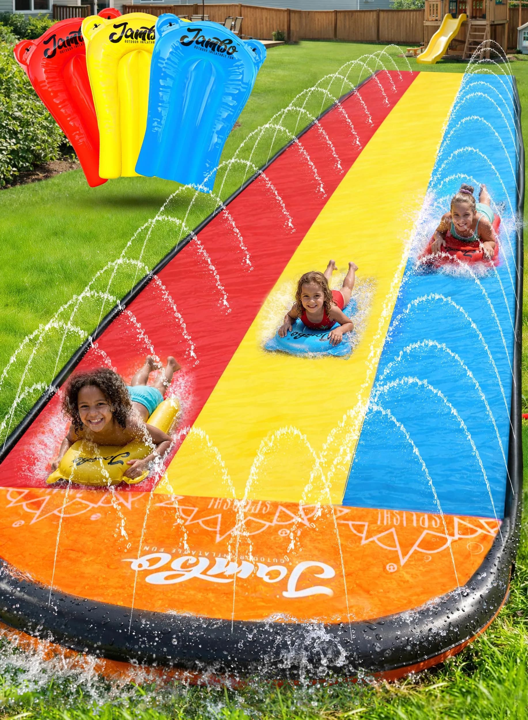 JAMBO Premium Triple Water Slide with 3 Bodyboards 20Ft | Heavy Duty Backyard Water Toy for Kids - main product image