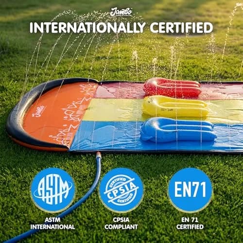 JAMBO Premium Triple Water Slide with 3 Bodyboards 20Ft | Heavy Duty Backyard Water Toy for Kids thumbnail 7