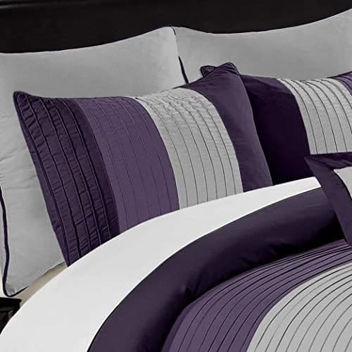 Chezmoi Collection Loft 8-Piece Striped Comforter Set Queen, Purple/Gray/Lavender | Contemporary Bedding thumbnail 4