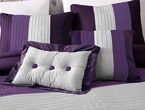 Chezmoi Collection Loft 8-Piece Striped Comforter Set Queen, Purple/Gray/Lavender | Contemporary Bedding thumbnail 5