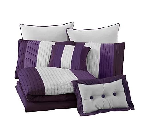 Chezmoi Collection Loft 8-Piece Striped Comforter Set Queen, Purple/Gray/Lavender | Contemporary Bedding thumbnail 6