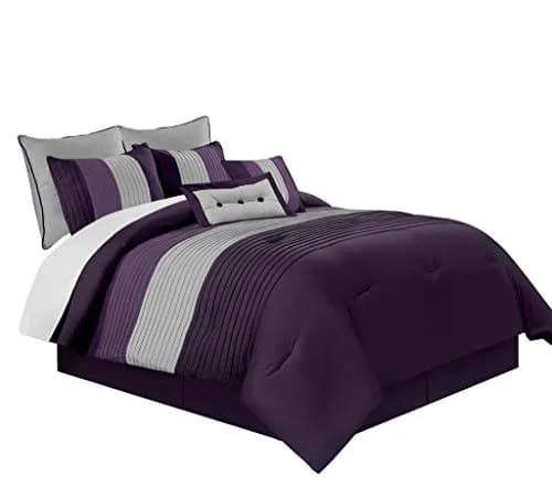 Chezmoi Collection Loft 8-Piece Striped Comforter Set Queen, Purple/Gray/Lavender | Contemporary Bedding thumbnail 2