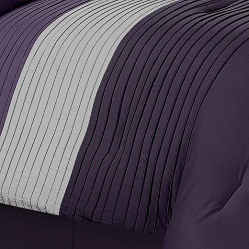 Chezmoi Collection Loft 8-Piece Striped Comforter Set Queen, Purple/Gray/Lavender | Contemporary Bedding thumbnail 3