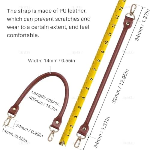 AUEAR Replacement Handbag Straps Brown PU Leather 39.88 cm (15.7 Inches) | 2 Pack with Gold Metal Lobster Buckles thumbnail 2