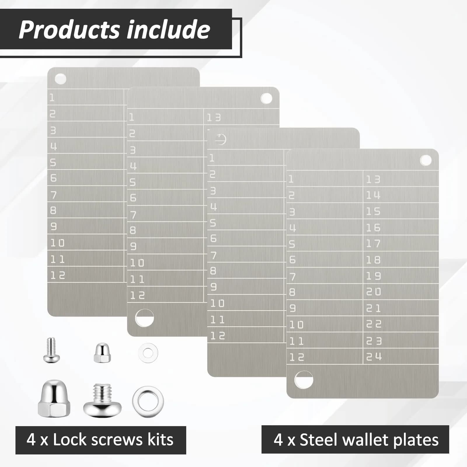 Hotop Crypto Seed Storage Metal Plate 4 Pack | Stainless Steel Backup for BIP39 Wallet, Fireproof, Waterproof (Silver) - view 3