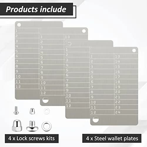 Hotop Crypto Seed Storage Metal Plate 4 Pack | Stainless Steel Backup for BIP39 Wallet, Fireproof, Waterproof (Silver) thumbnail 3