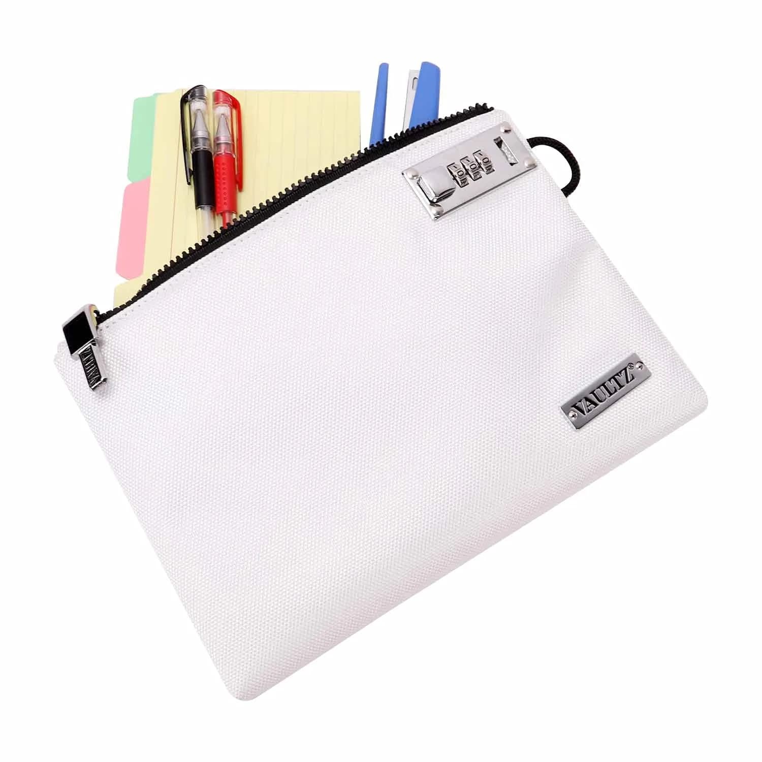Vaultz White Locking Accessories Pouch, 7 x 10 Inches - Secure Zippered Storage for Valuables - view 2