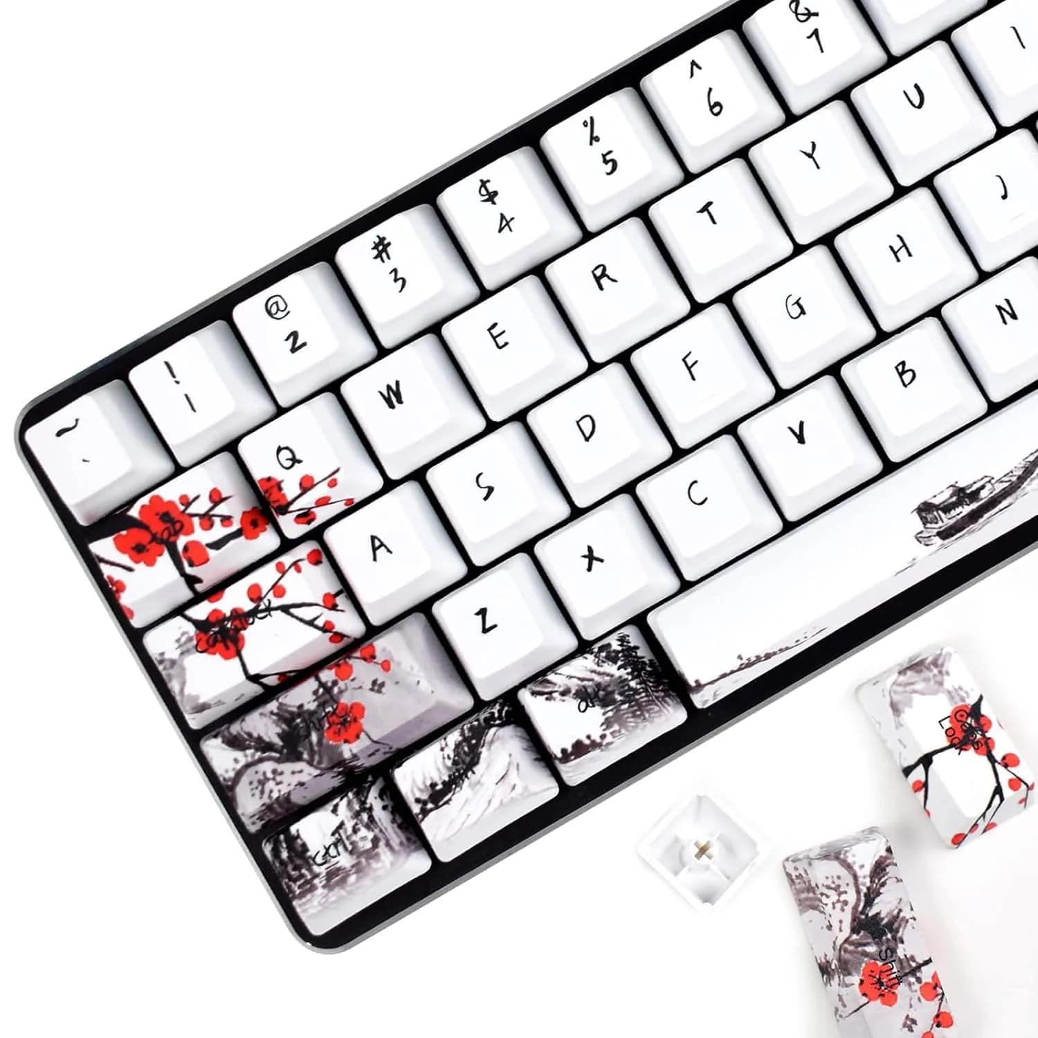 MOLGRIA Keycaps 71 Set for Gaming Mechanical Keyboard | Custom PBT OEM Profile Key caps Japanese Style with Keycap Puller (Plum Blossom, 71 Keys)