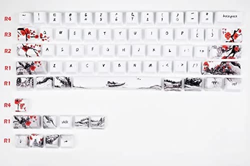 MOLGRIA Keycaps 71 Set for Gaming Mechanical Keyboard | Custom PBT OEM Profile Key caps Japanese Style with Keycap Puller (Plum Blossom, 71 Keys) thumbnail 3