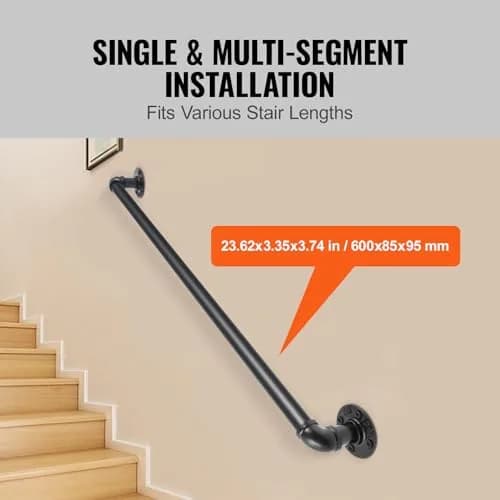 VEVOR Pipe Stair Handrail 2ft (0.6m) | Industrial Carbon Steel with 200kg Load Capacity thumbnail 5