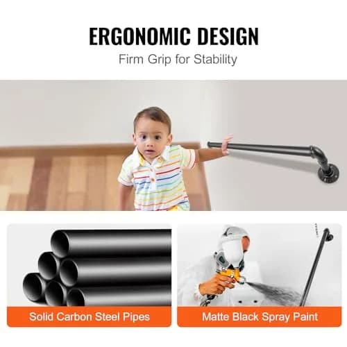 VEVOR Pipe Stair Handrail 2ft (0.6m) | Industrial Carbon Steel with 200kg Load Capacity thumbnail 6