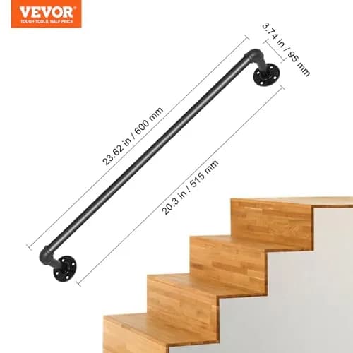 VEVOR Pipe Stair Handrail 2ft (0.6m) | Industrial Carbon Steel with 200kg Load Capacity thumbnail 8