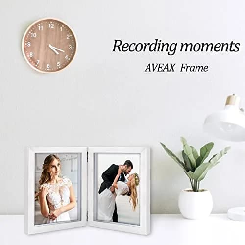 AVEAX Double 5x7 Picture Frame White Wood Shadow Box | Modern Wall & Tabletop Display thumbnail 5
