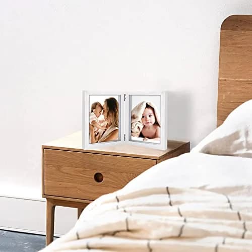 AVEAX Double 5x7 Picture Frame White Wood Shadow Box | Modern Wall & Tabletop Display thumbnail 6