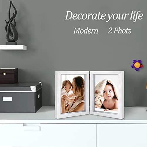 AVEAX Double 5x7 Picture Frame White Wood Shadow Box | Modern Wall & Tabletop Display thumbnail 7