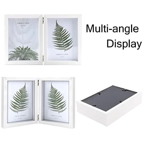 AVEAX Double 5x7 Picture Frame White Wood Shadow Box | Modern Wall & Tabletop Display thumbnail 8