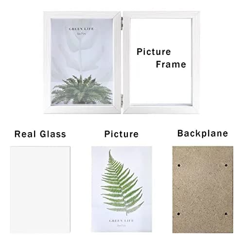 AVEAX Double 5x7 Picture Frame White Wood Shadow Box | Modern Wall & Tabletop Display thumbnail 2
