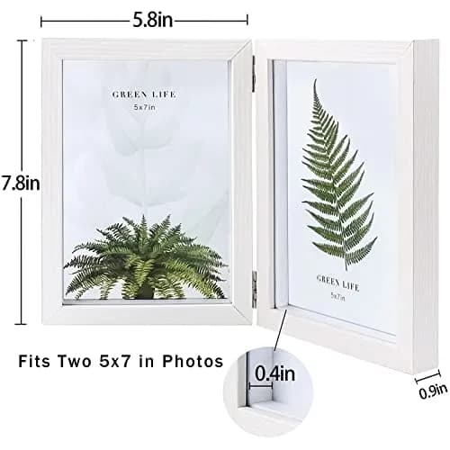 AVEAX Double 5x7 Picture Frame White Wood Shadow Box | Modern Wall & Tabletop Display thumbnail 3