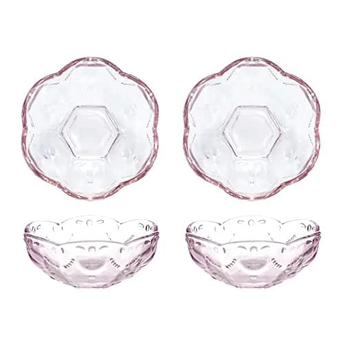 CHOOLD 4pcs Pink Vintage Romantic Glass Sakura Heart Embossed Salad Bowls | 8oz, Dishwasher Safe thumbnail 1