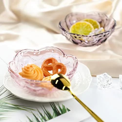 CHOOLD 4pcs Pink Vintage Romantic Glass Sakura Heart Embossed Salad Bowls | 8oz, Dishwasher Safe thumbnail 4