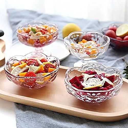 CHOOLD 4pcs Pink Vintage Romantic Glass Sakura Heart Embossed Salad Bowls | 8oz, Dishwasher Safe thumbnail 7